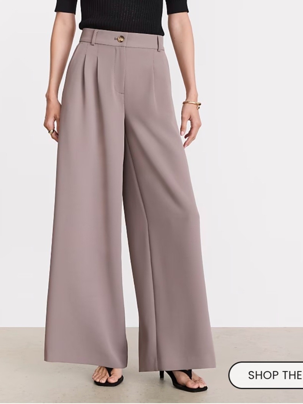 LOFT VERSA CREPE DRAPE Wide-Leg High-Rise Palazzo Pants in Taupe